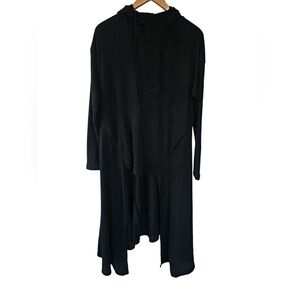 Asymetrical Black Hooded High Low Long Sleeve Ribbed Dress Sz Md